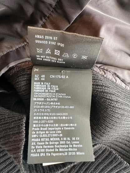 Prada Black Nylon Knit V-Neck Logo Sweater