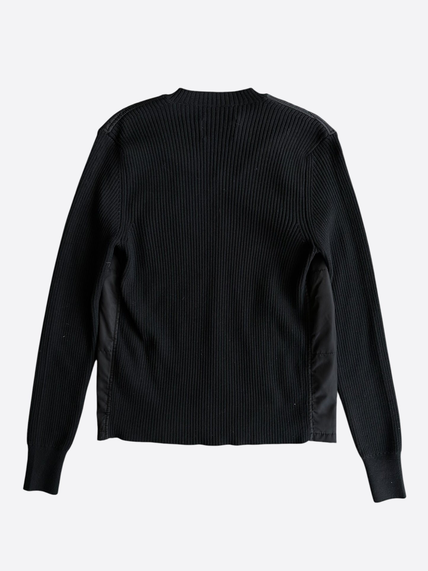 Prada Black Nylon Knit V-Neck Logo Sweater