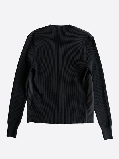 Prada Black Nylon Knit V-Neck Logo Sweater