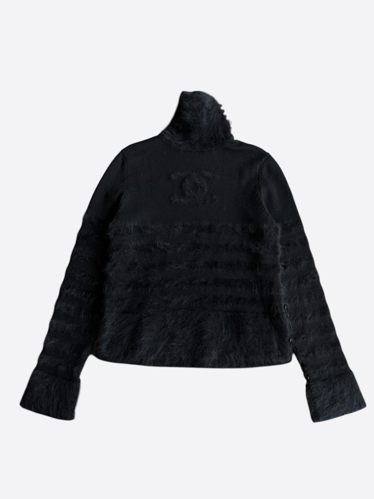 Chanel Black Mohair CC Logo Women's Turtle Neck Sweater