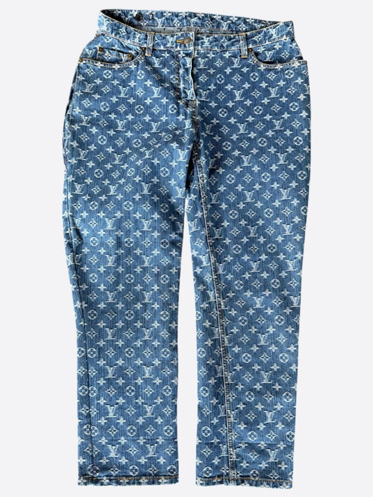 Louis Vuitton Blue & White Monogram Women's Jeans
