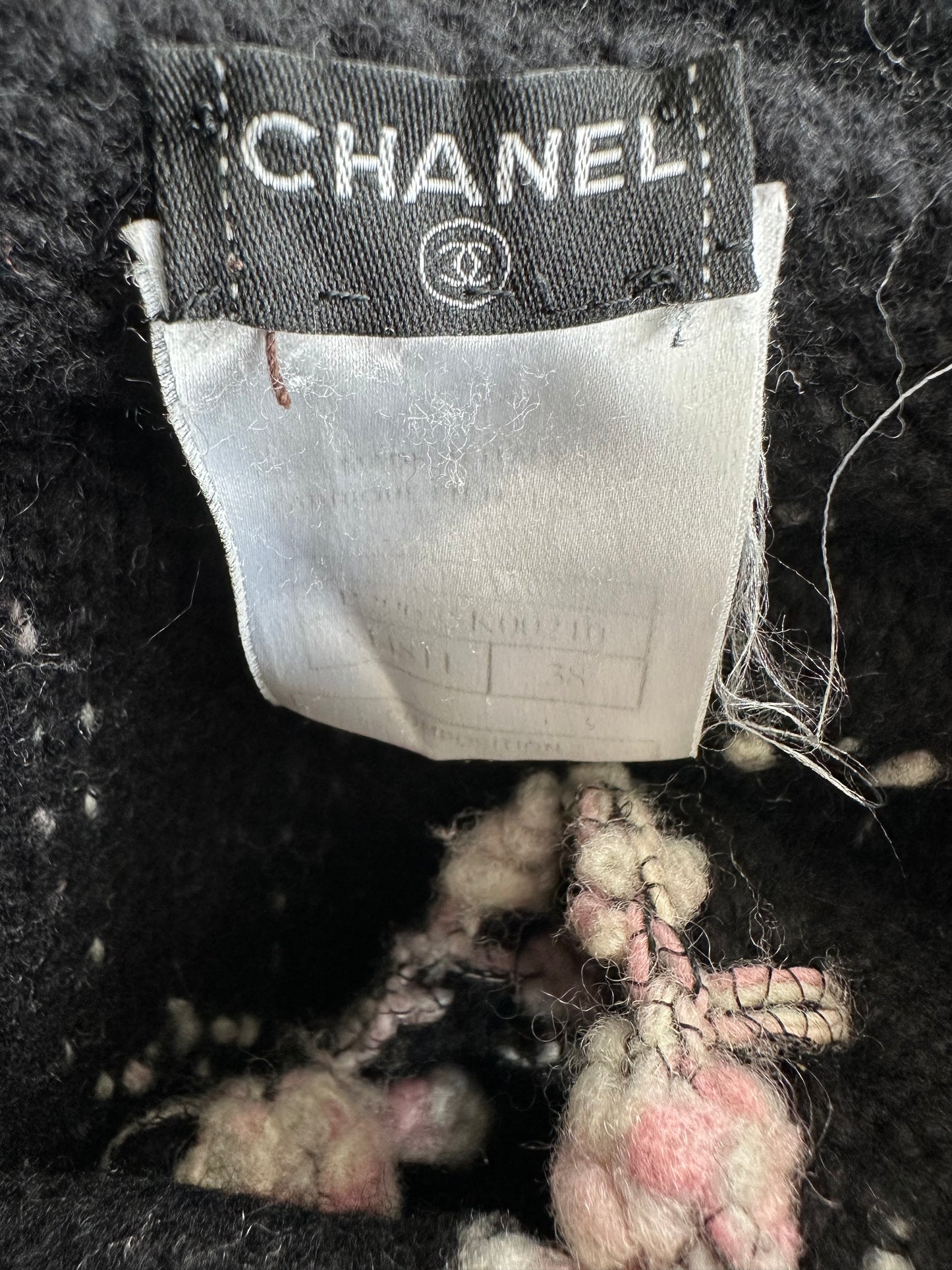 Chanel Black & Pink Tweed Cashmere Women's Hooded Sweater