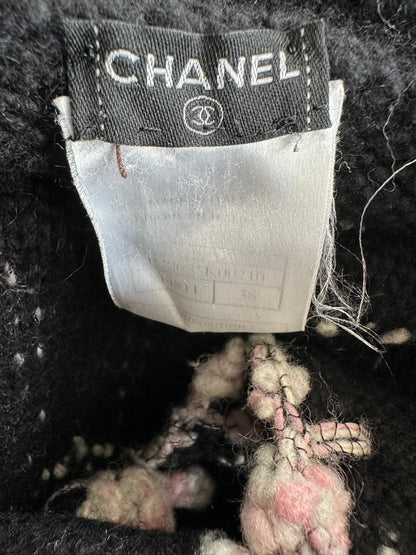 Chanel Black & Pink Tweed Cashmere Women's Hooded Sweater