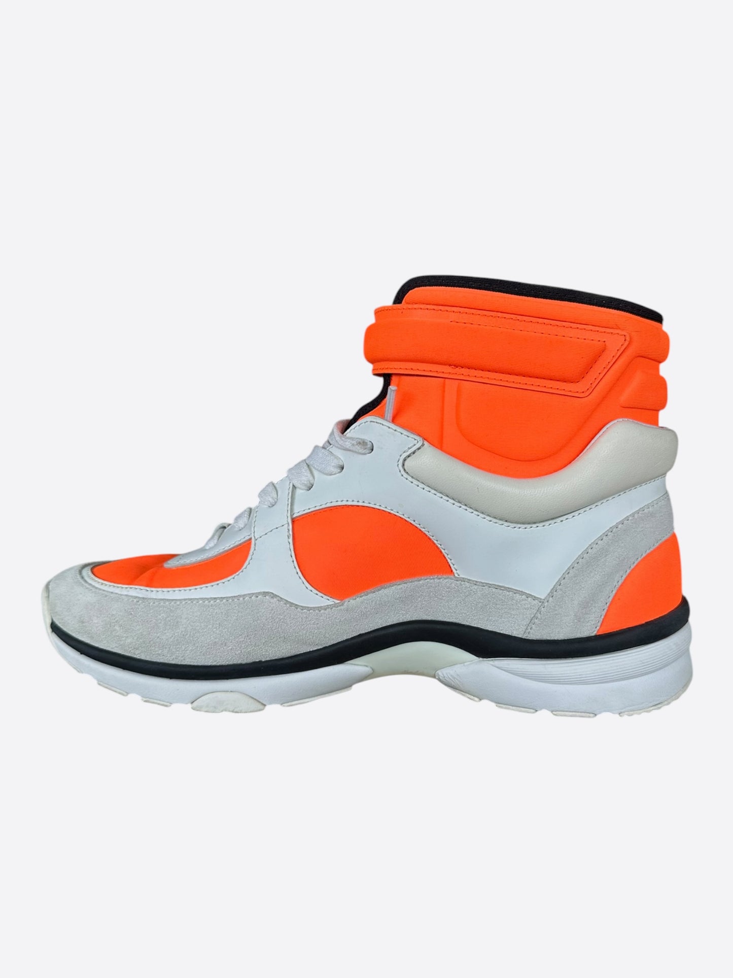 Chanel White & Orange CC Logo High Top Sneakers
