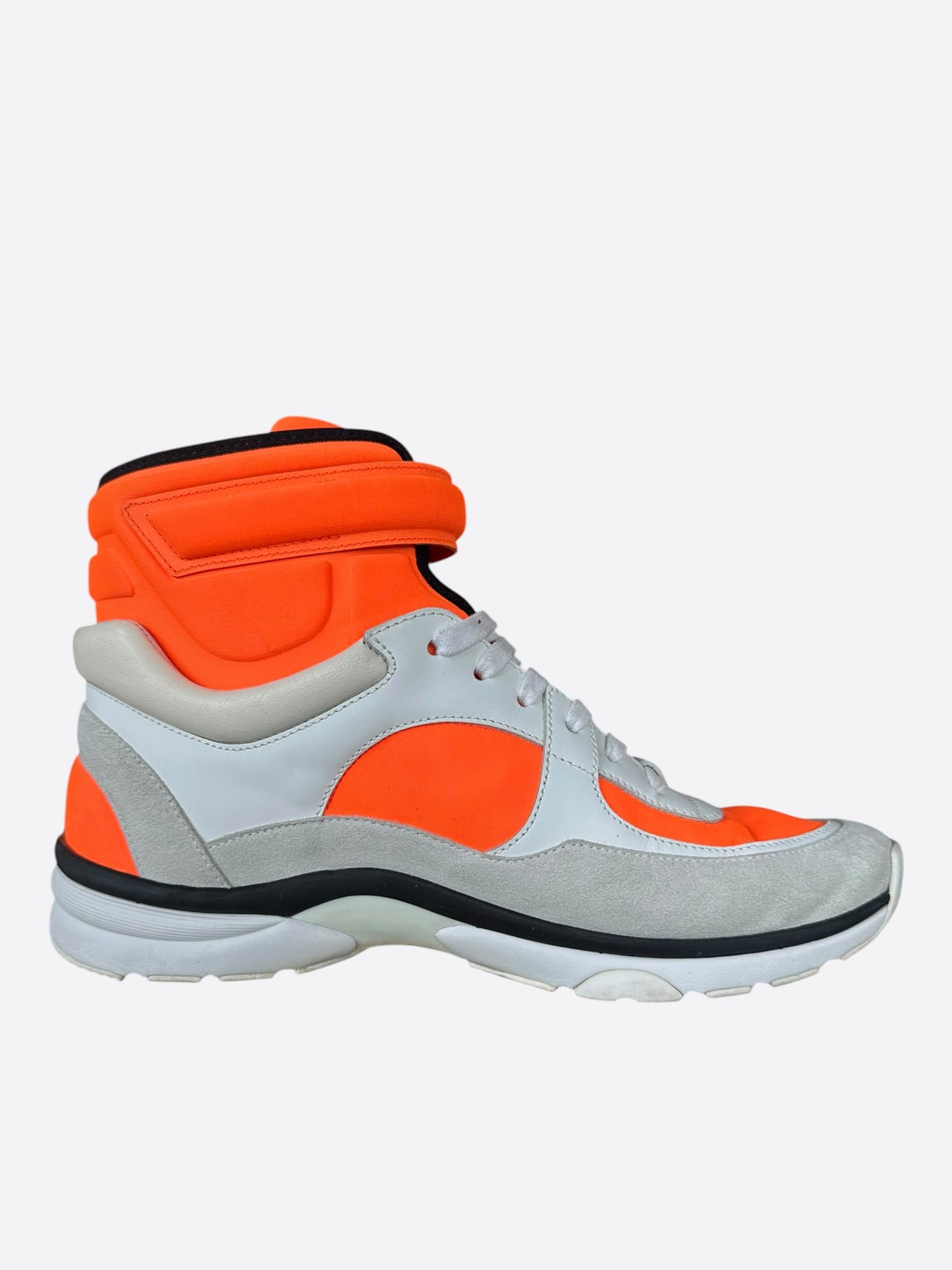 Chanel White & Orange CC Logo High Top Sneakers