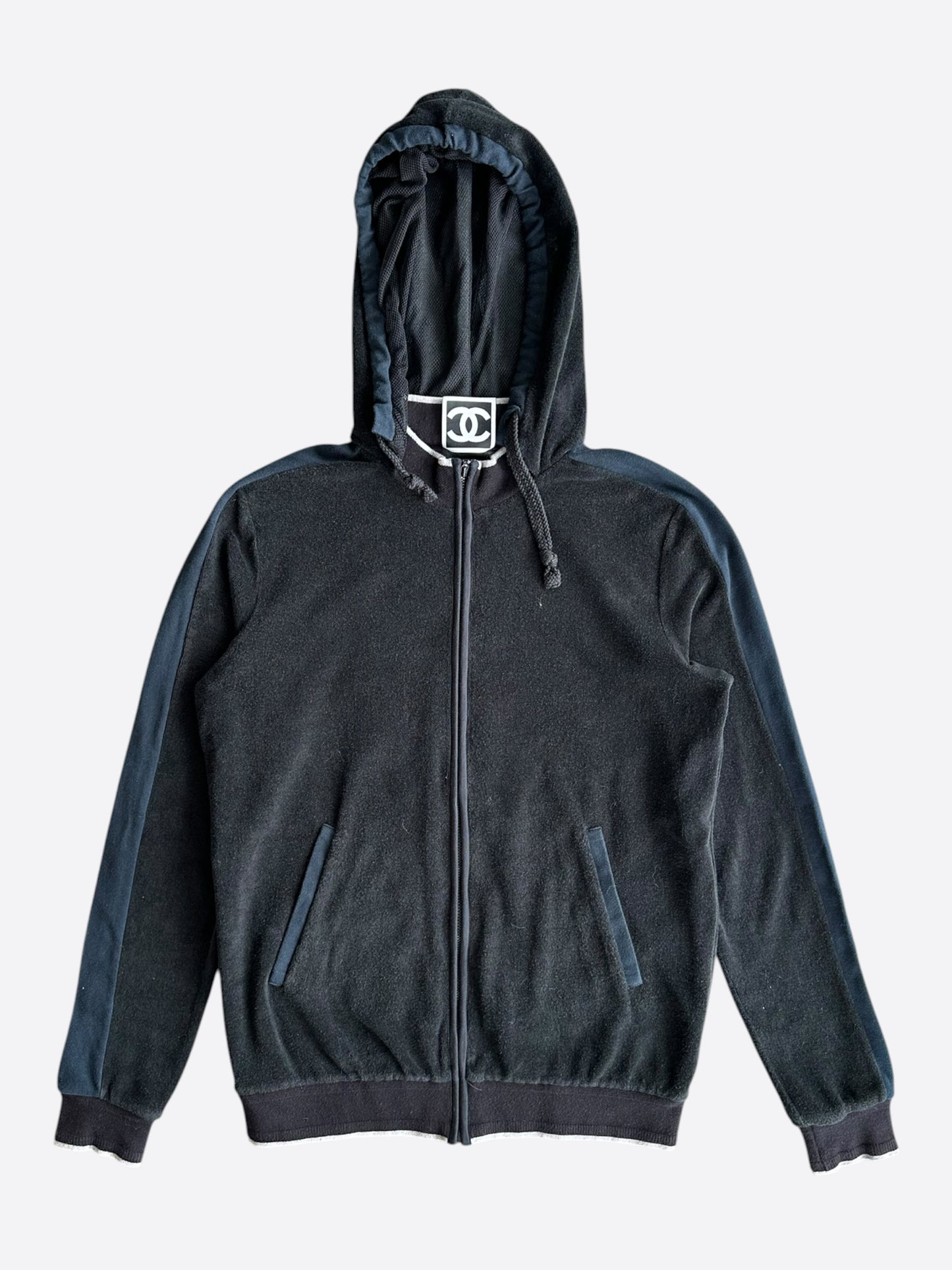 Chanel Black & Blue CC Logo Women's Zip Up Hoodie