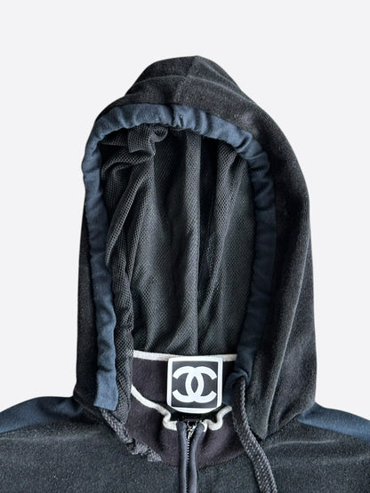 Chanel Black & Blue CC Logo Women's Zip Up Hoodie
