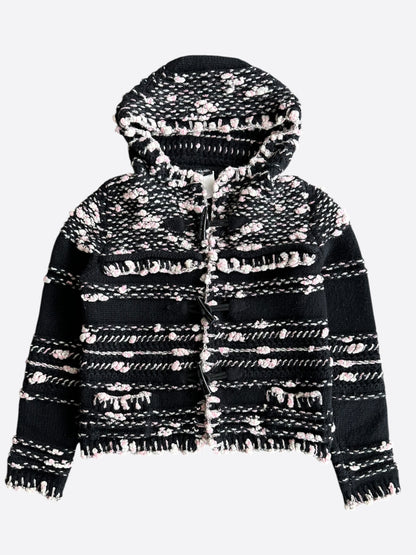 Chanel Black & Pink Tweed Cashmere Women's Hooded Sweater