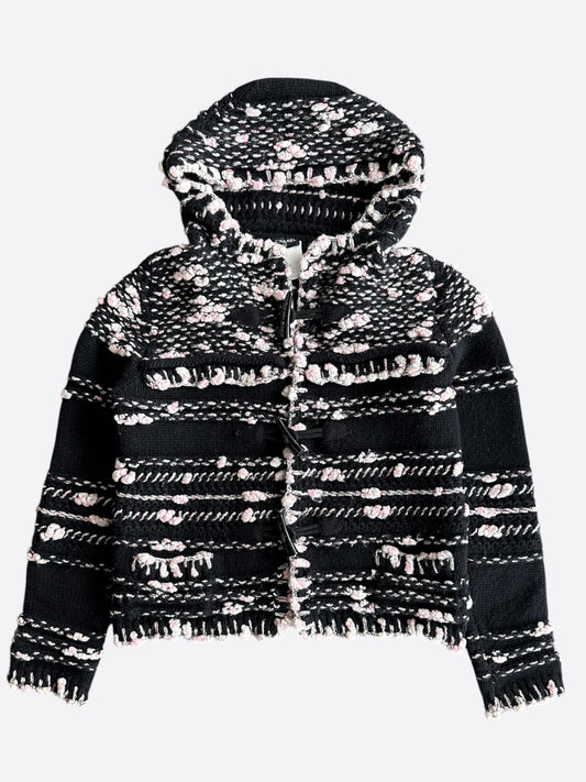 Chanel Black & Pink Tweed Cashmere Women's Hooded Sweater