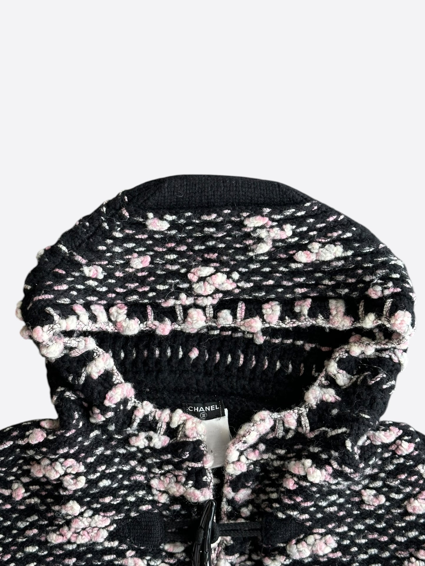 Chanel Black & Pink Tweed Cashmere Women's Hooded Sweater