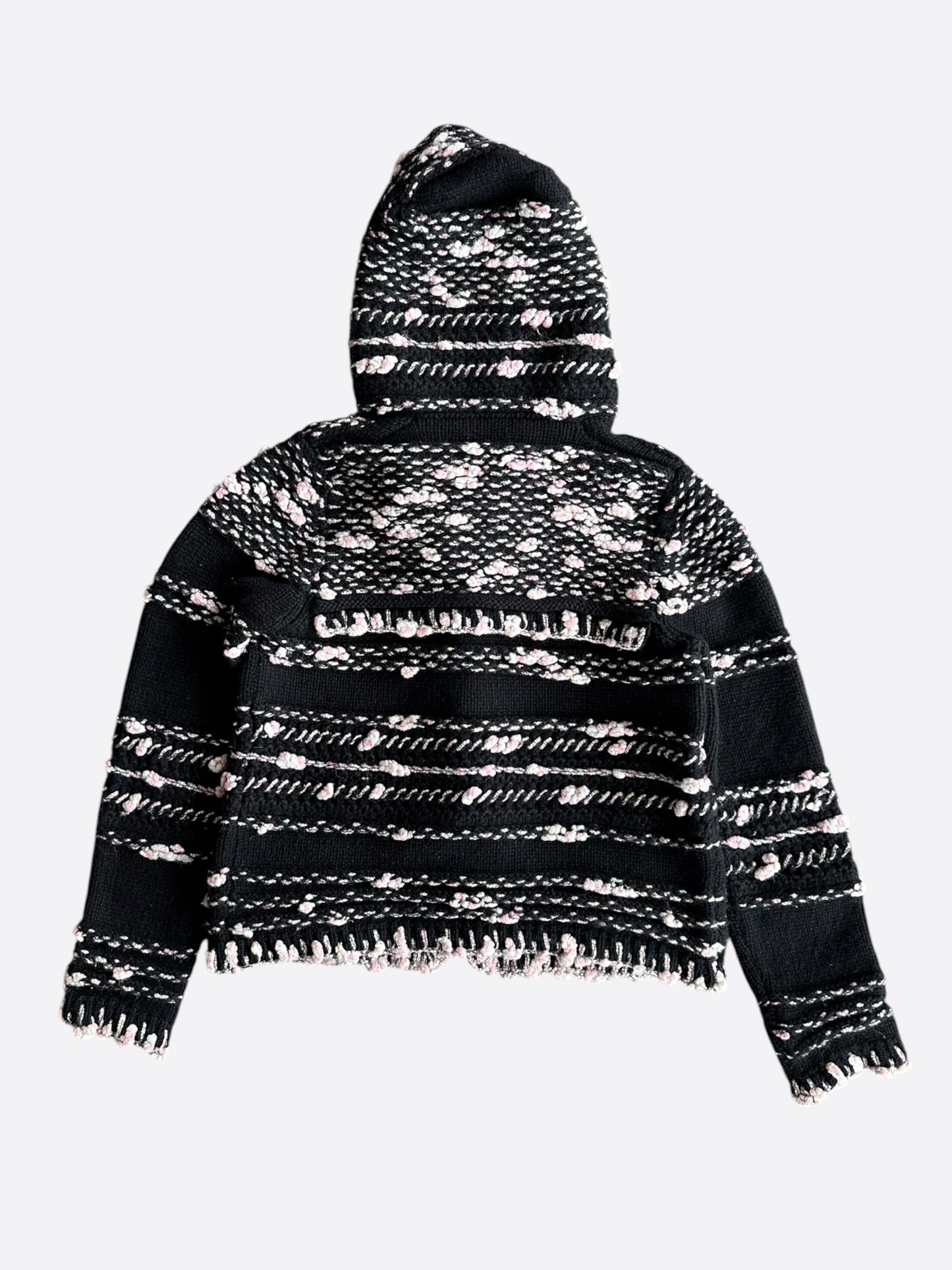 Chanel Black & Pink Tweed Cashmere Women's Hooded Sweater
