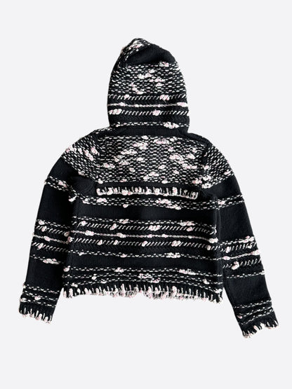 Chanel Black & Pink Tweed Cashmere Women's Hooded Sweater