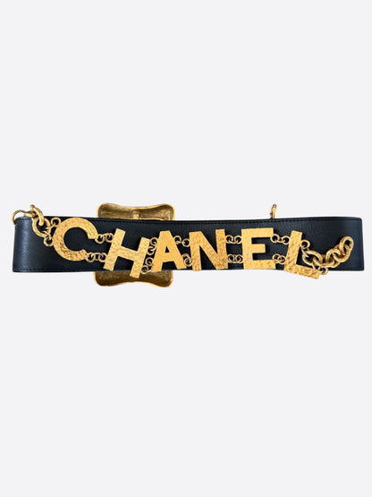 Chanel Black & Gold Vintage 1993 Logo Chain Belt