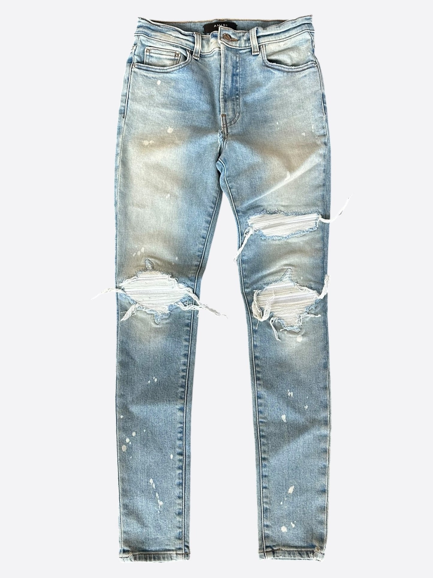 Amiri Light Indigo & White Patch Paint Splatter MX1 Jeans