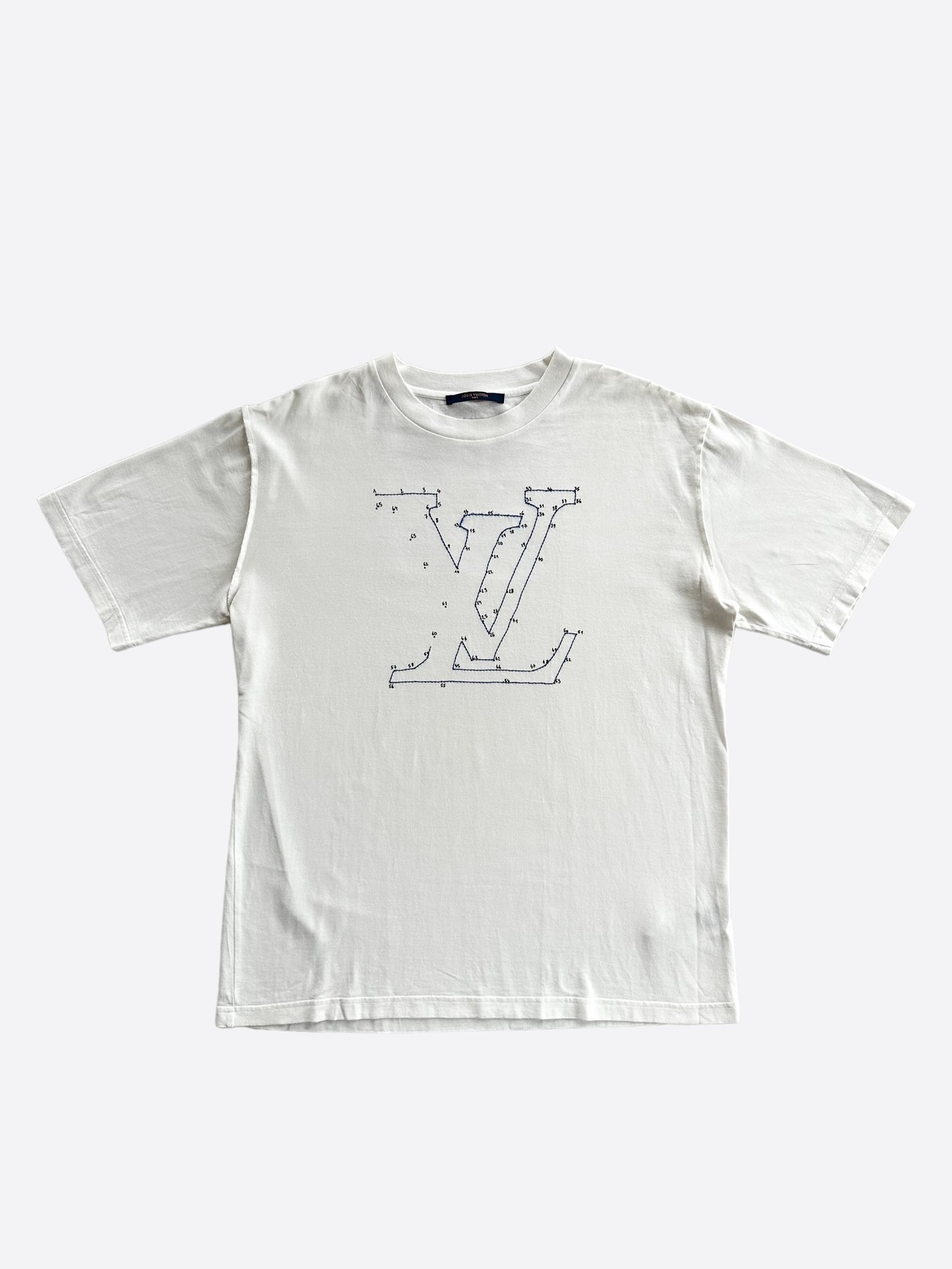 Louis Vuitton White & Blue LV Stitch Logo T-Shirt