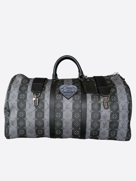 Louis Vuitton Nigo Grey Striped Monogram Keepall 55