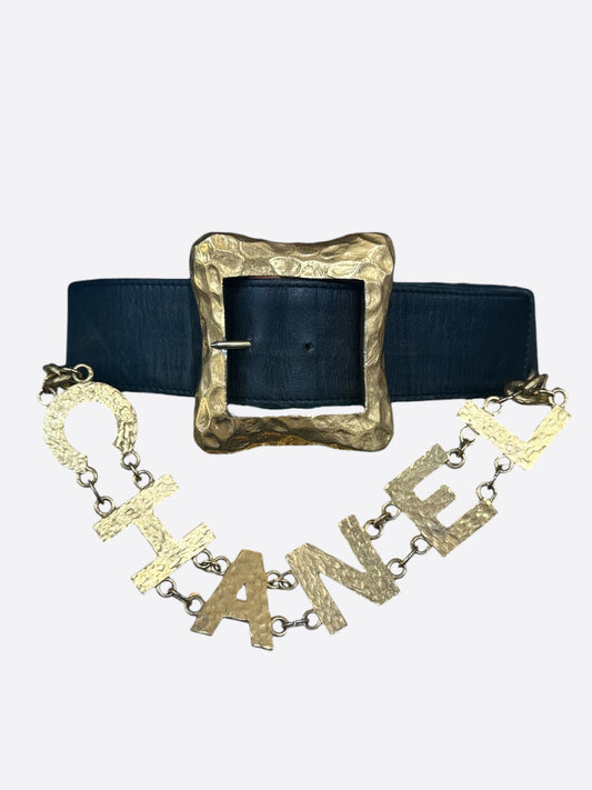 Chanel Black & Gold Vintage 1993 Logo Chain Belt