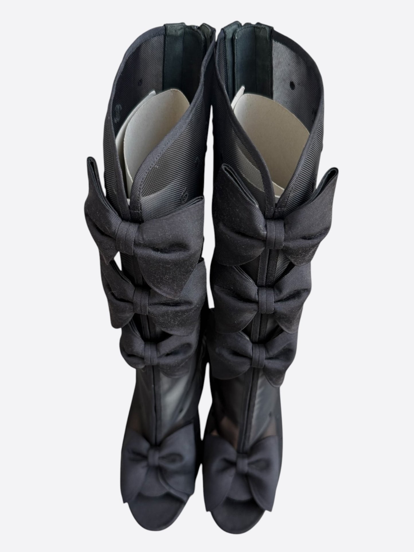 Chanel Black Mesh CC Logo Bow High Boots