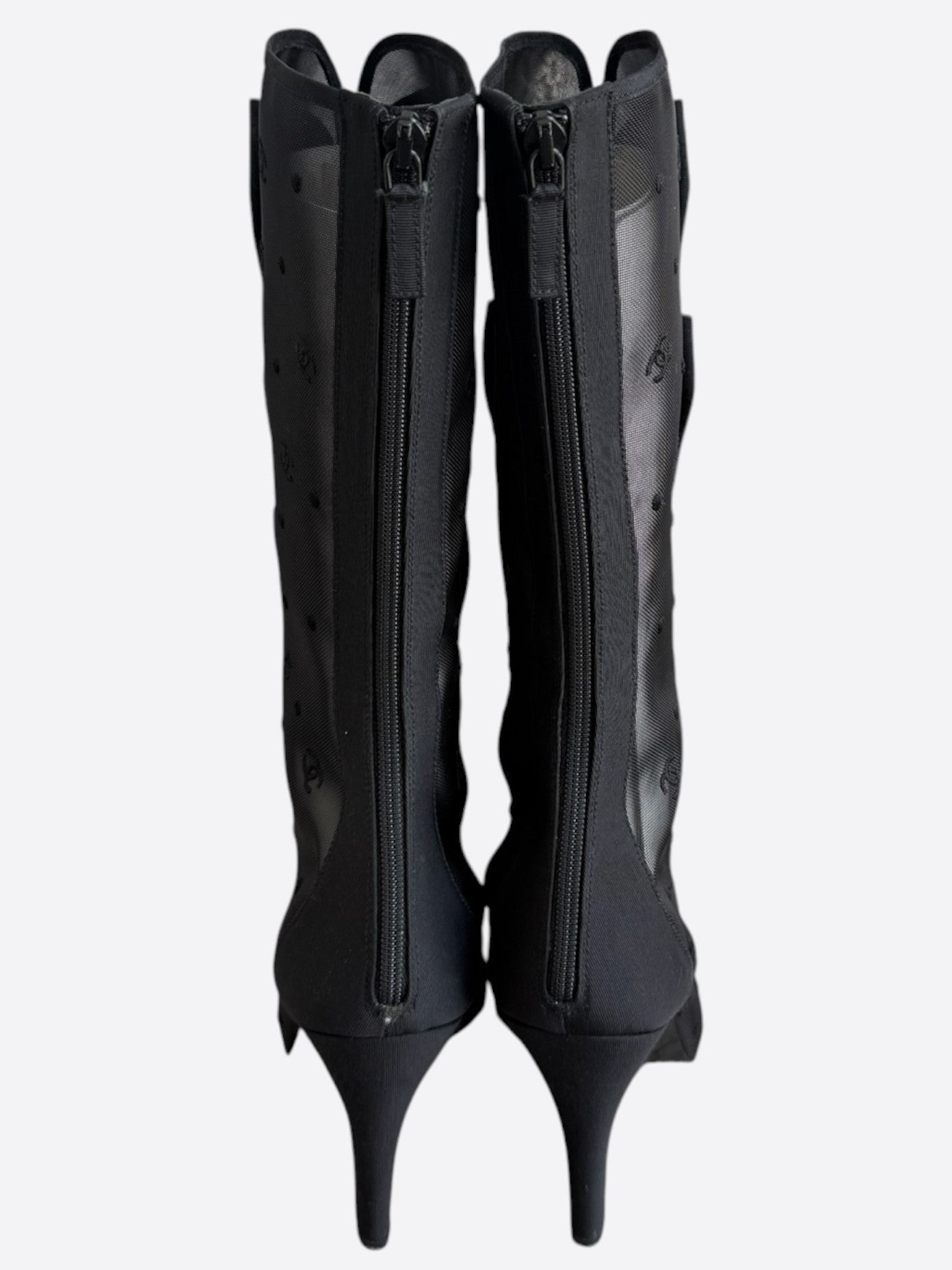 Chanel Black Mesh CC Logo Bow High Boots