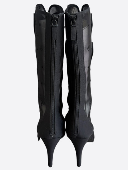 Chanel Black Mesh CC Logo Bow High Boots