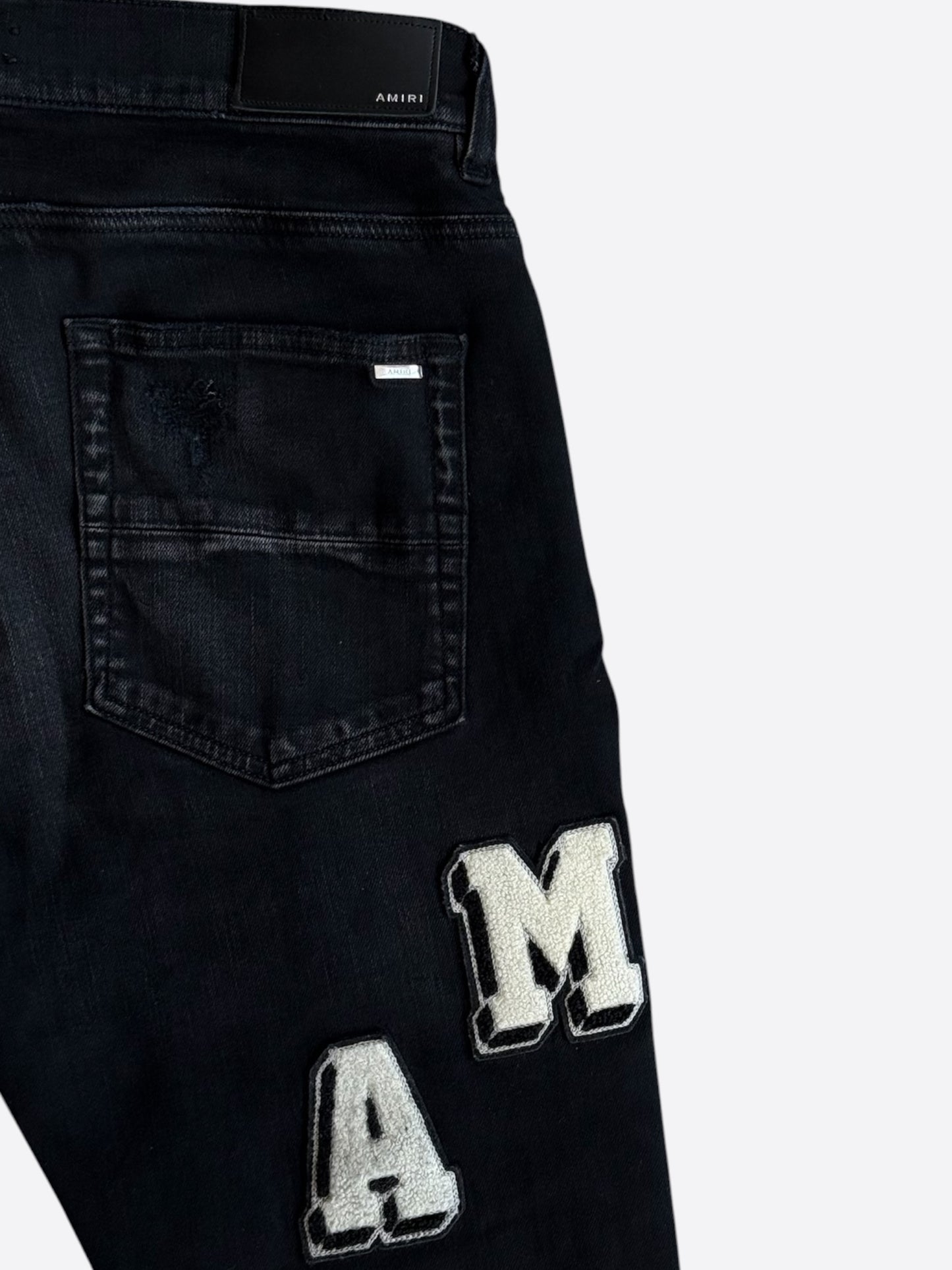 Amiri Faded Black & White Varsity Applique Distressed Jeans