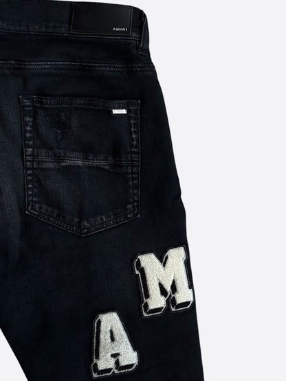 Amiri Faded Black & White Varsity Applique Distressed Jeans