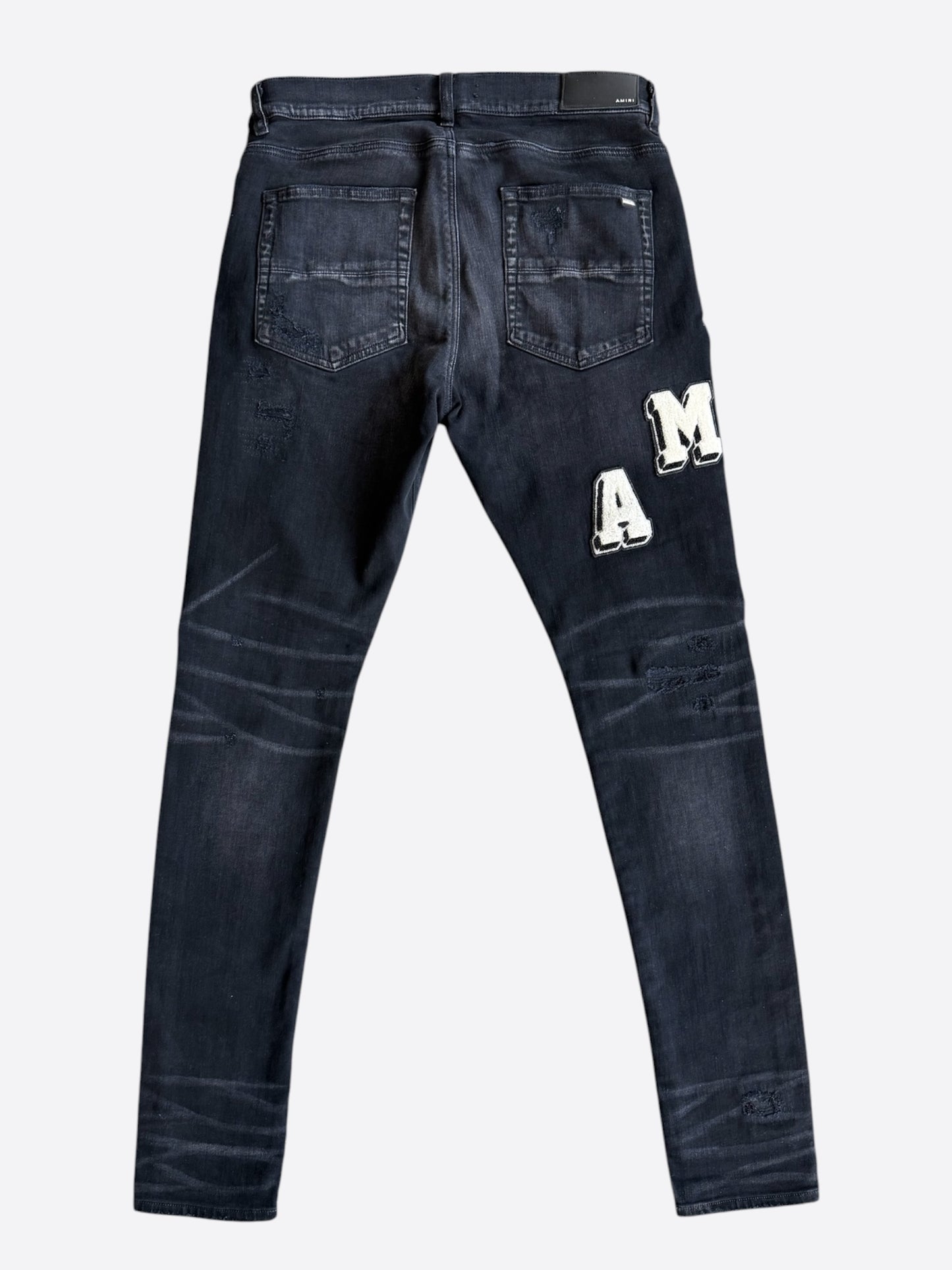 Amiri Faded Black & White Varsity Applique Distressed Jeans