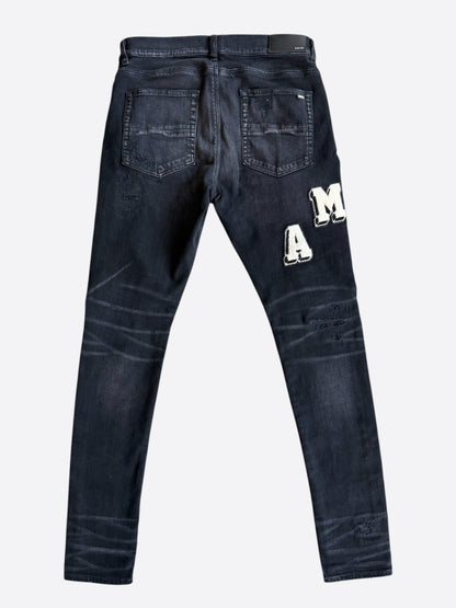 Amiri Faded Black & White Varsity Applique Distressed Jeans