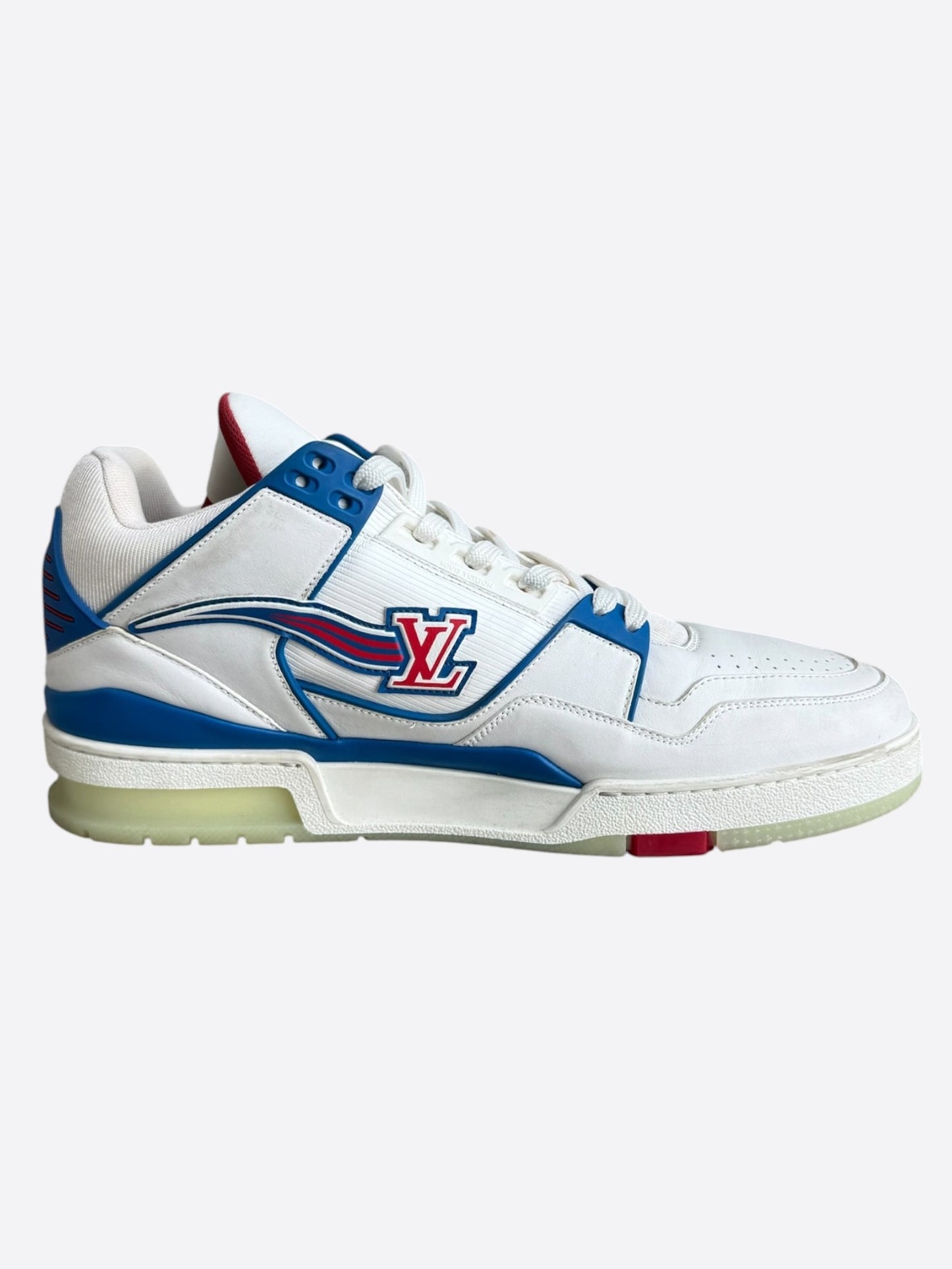 Louis Vuitton White & Blue Logo Mid Top Trainers