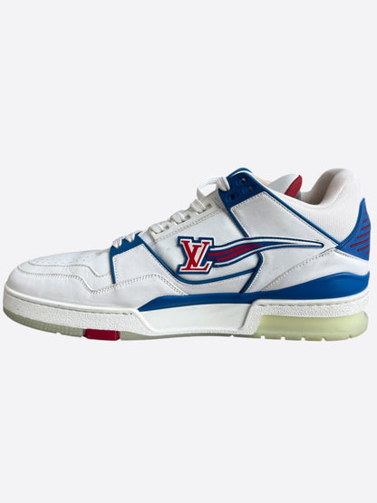 Louis Vuitton White & Blue Logo Mid Top Trainers