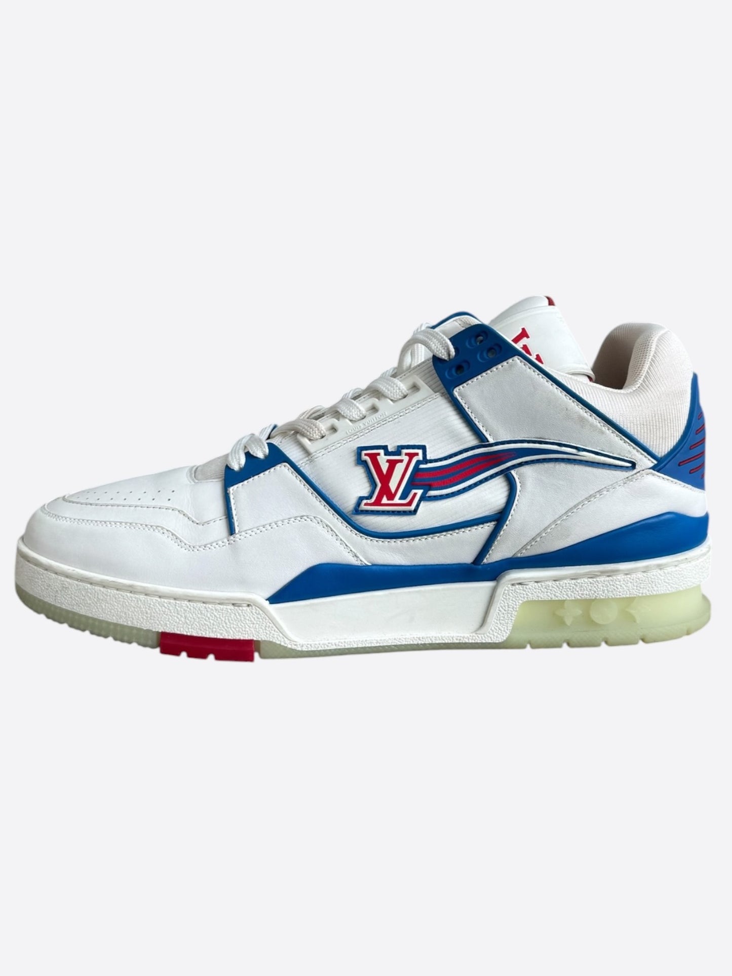 Louis Vuitton White & Blue Logo Mid Top Trainers