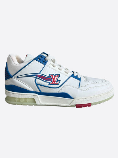 Louis Vuitton White & Blue Logo Mid Top Trainers