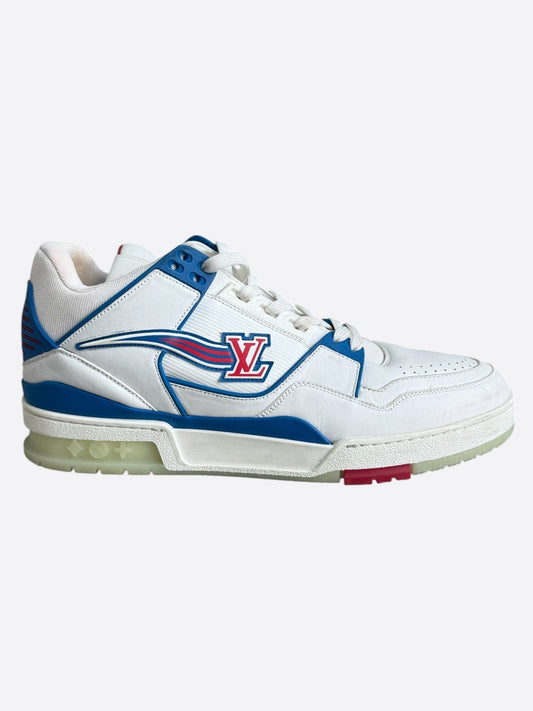 Louis Vuitton White & Blue Logo Mid Top Trainers