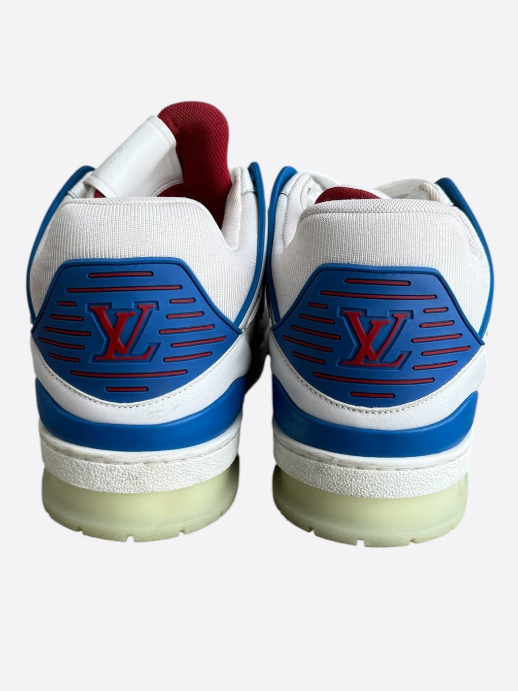 Louis Vuitton White & Blue Logo Mid Top Trainers