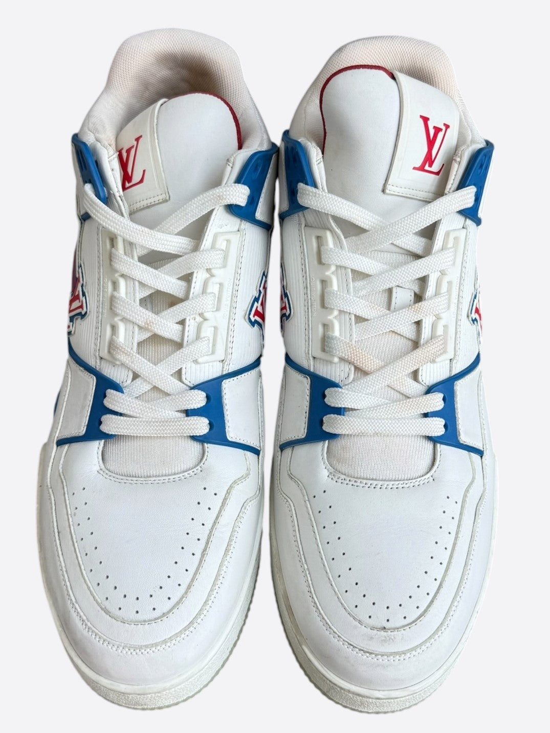 Louis Vuitton White & Blue Logo Mid Top Trainers
