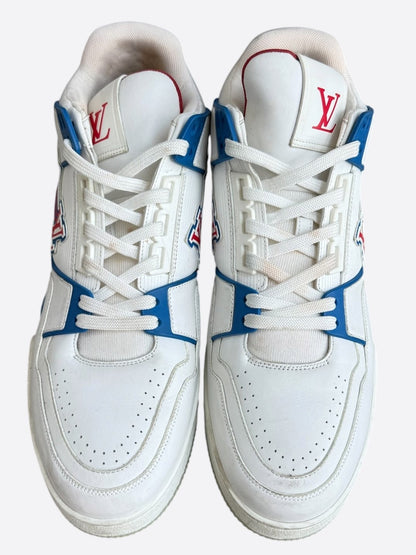 Louis Vuitton White & Blue Logo Mid Top Trainers