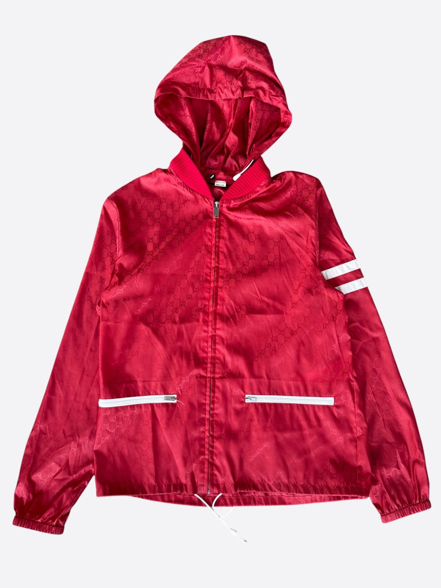Gucci Red & White GG Monogram Striped Windbreaker
