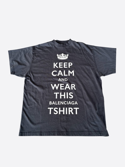 Balenciaga Black & White Keep Calm Logo T-Shirt