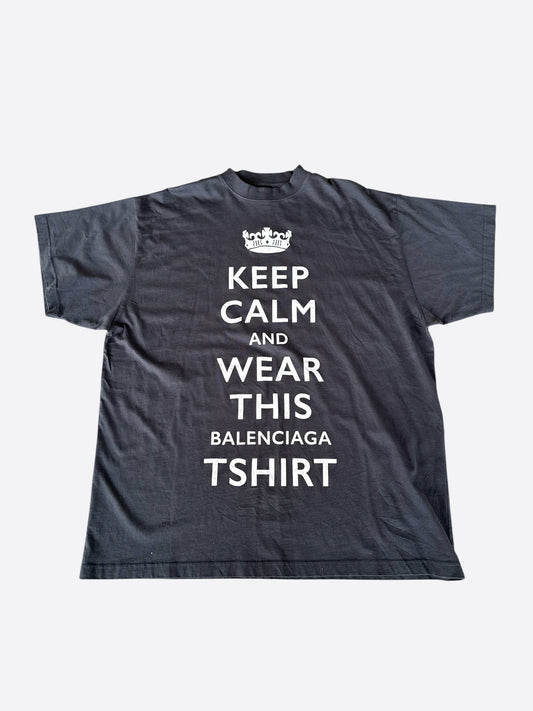 Balenciaga Black & White Keep Calm Logo T-Shirt