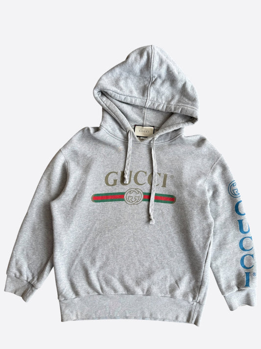 Gucci Grey Dragon Embroidered Logo Hoodie