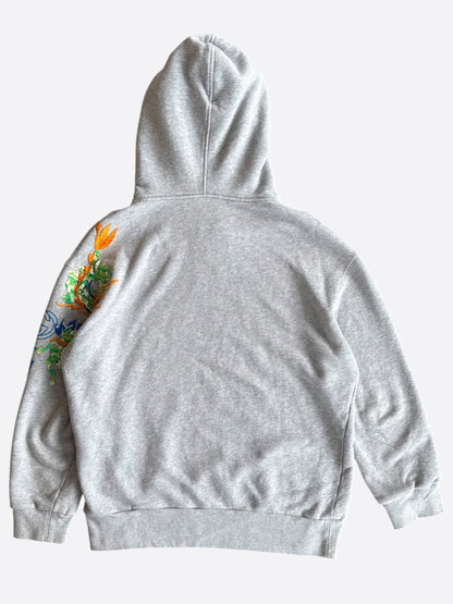 Gucci Grey Dragon Embroidered Logo Hoodie