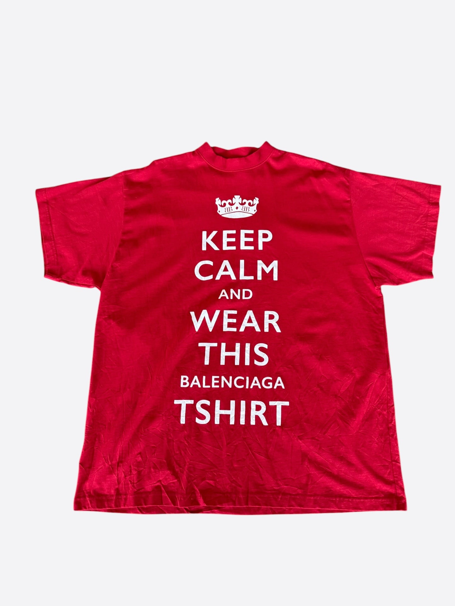 Balenciaga Red & White Keep Calm Logo T-Shirt