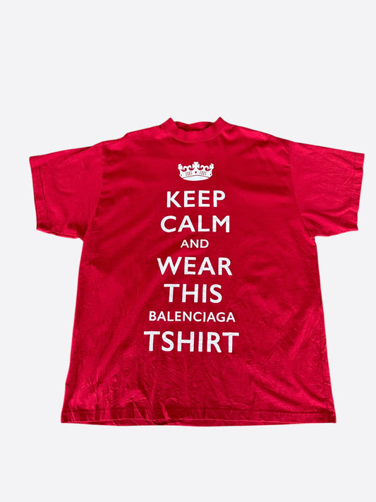 Balenciaga Red & White Keep Calm Logo T-Shirt