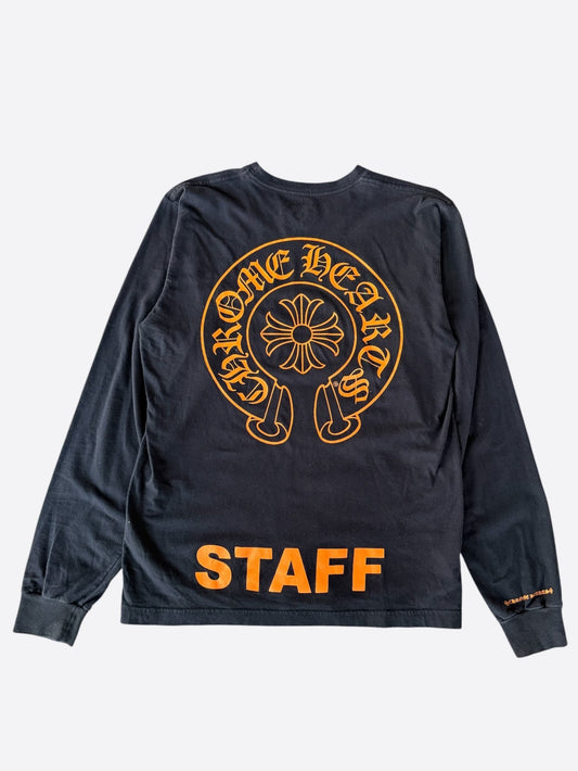 Chrome Hearts Black & Orange Staff Horseshoe Logo Longsleeve T-Shirt