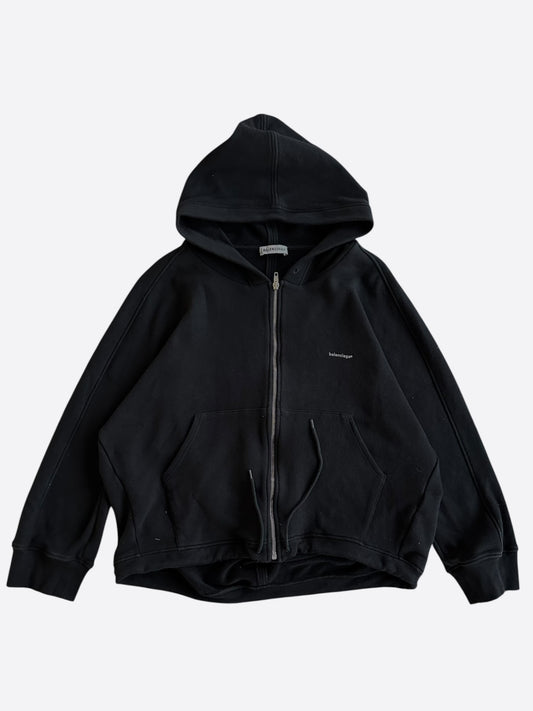 Balenciaga Black & White Logo Zip Up Hoodie