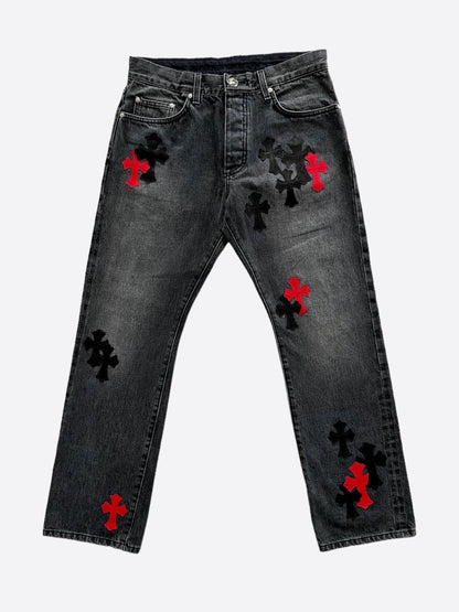 Chrome Hearts Grey Black & Red Cross Patch Jeans