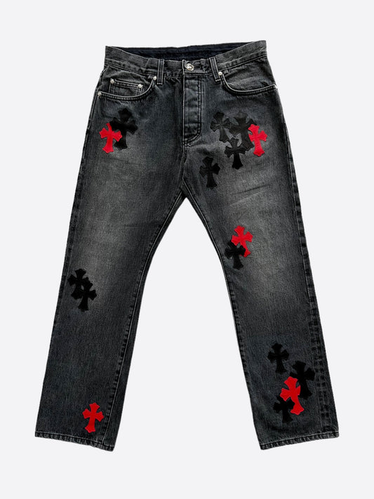 Chrome Hearts Grey Black & Red Cross Patch Jeans