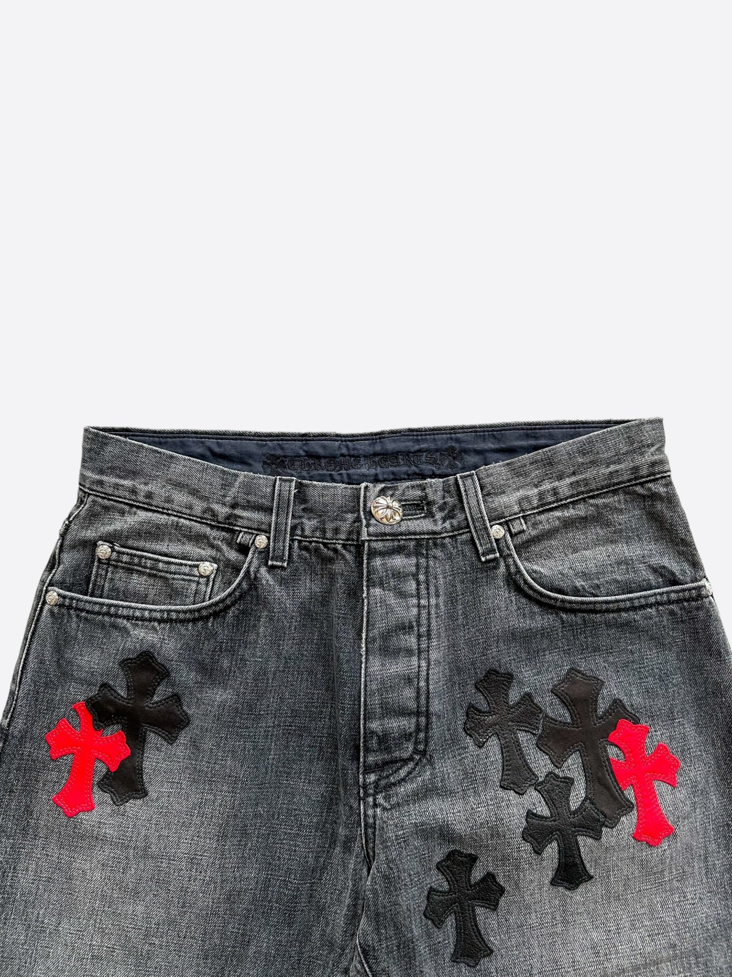 Chrome Hearts Grey Black & Red Cross Patch Jeans