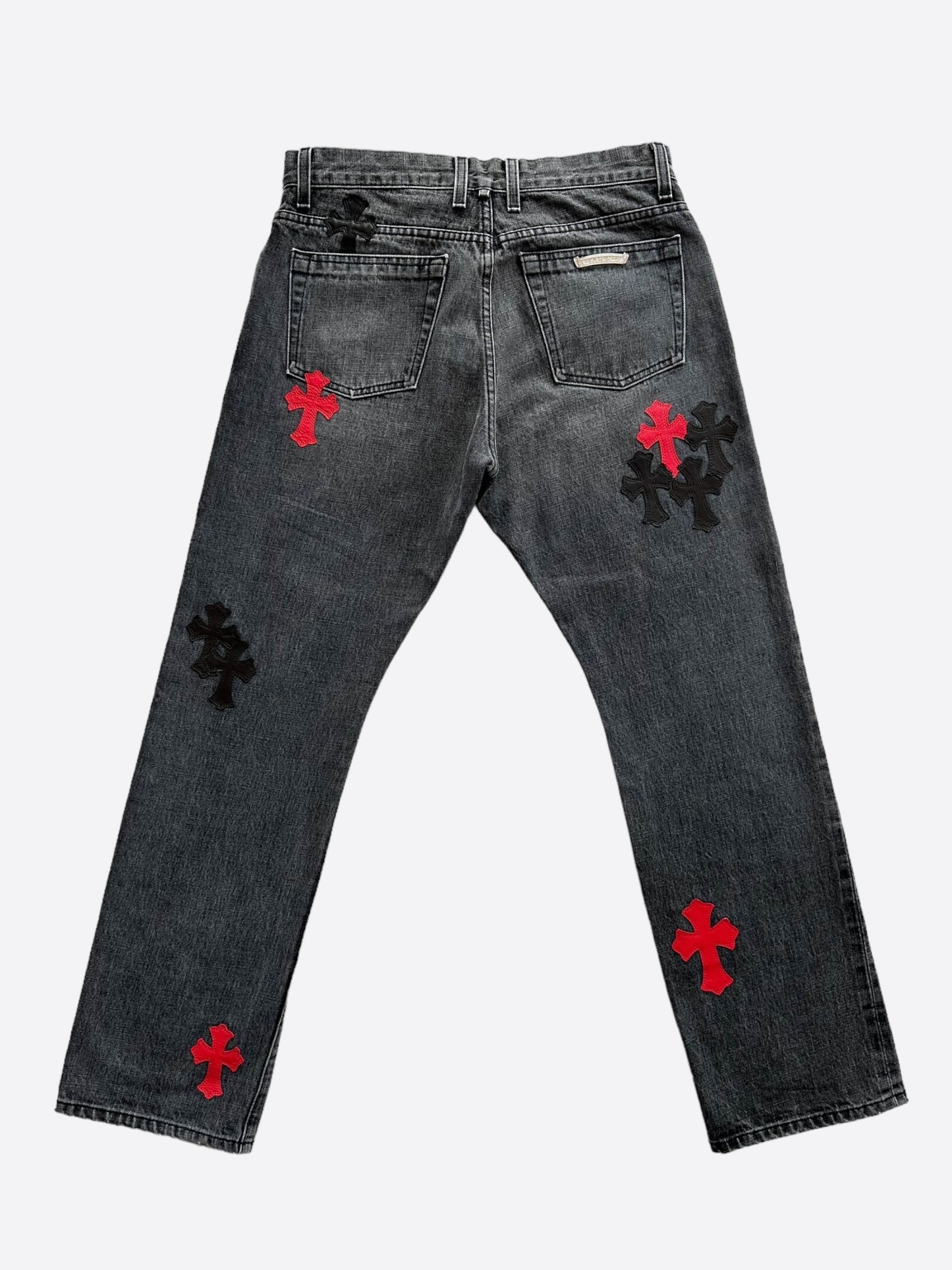 Chrome Hearts Grey Black & Red Cross Patch Jeans