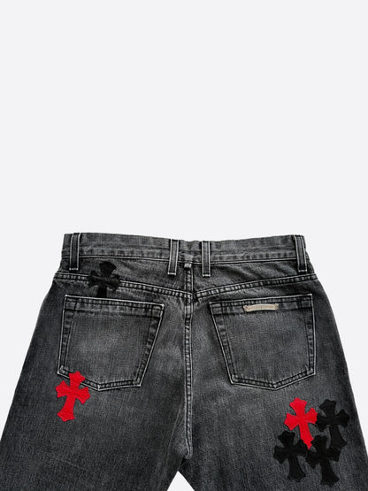 Chrome Hearts Grey Black & Red Cross Patch Jeans